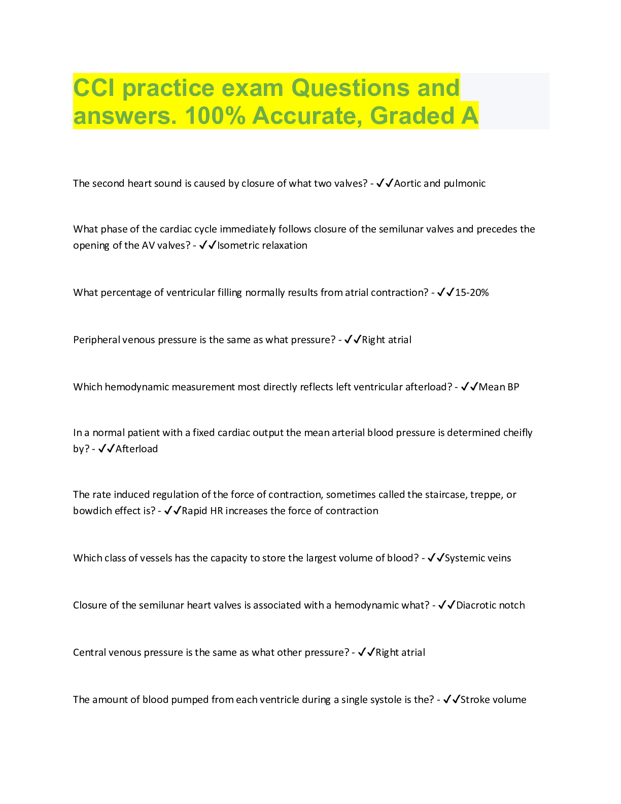Preview image for CCI practice exam Questions and  answers. 100% Accurate, Graded A